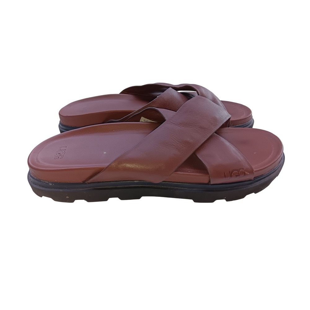 UGG Wainscott Slide Mens 13 Brown Leather Cross Strap Sandals 1153076